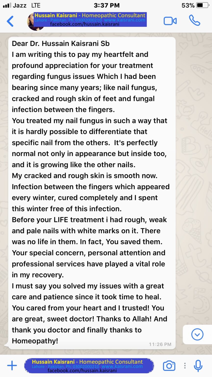 Homeopathic Treatment Cures Nail Fungus, Cracked and Rough Skin and Fungal Infection – Feedback