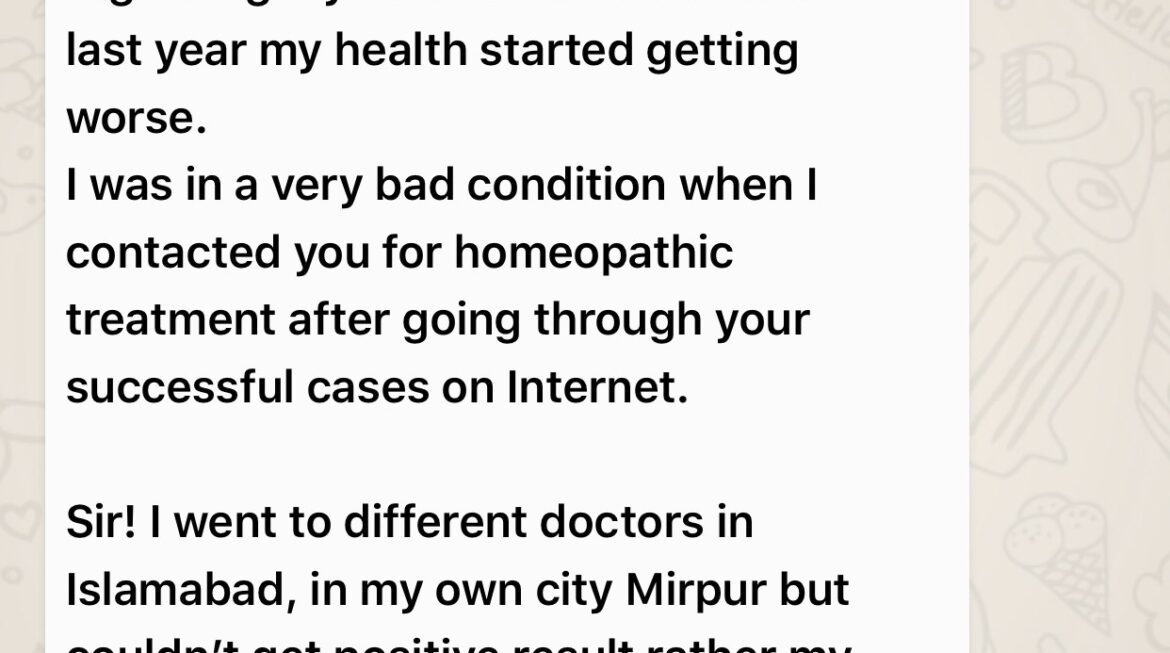 Back to LIFE within 2 months – Treatment by Hussain Kaisrani, Psychotherapist & Homeopathic Consultant – A feedback