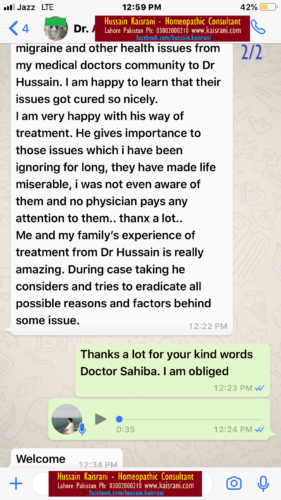 Medical Doctor’s Feedback: Migraine Permanently Cured – Homeopathic Treatment by Hussain Kaisrani