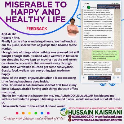 Miserable to Happy and Healthy Life – Feedback