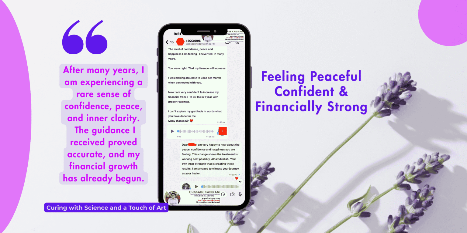 Patient Feedback for Homeopathic Dr. Hussain Kaisrani | Confidence, Peace & Life Improvement